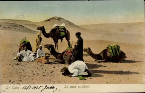 CPA Le Caire, Égypte, La prière au désert