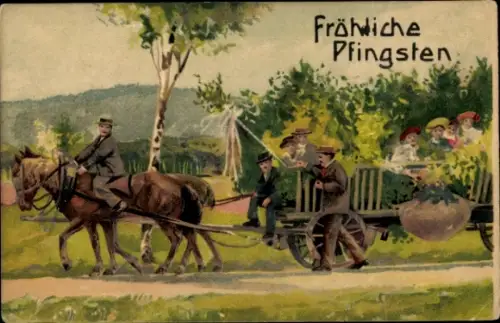 Präge Ak Fröhliche Pfingsten, geschmückte Kutsche