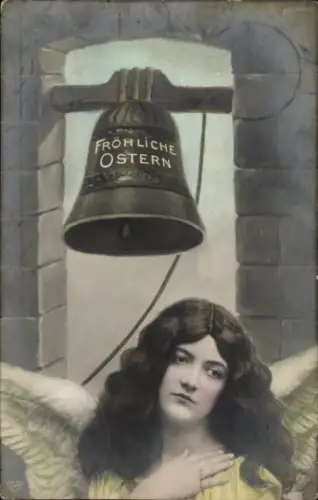 Ak Frohe Ostern, Engel, Glocke