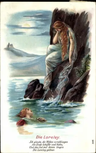 Ak St. Goarshausen am Rhein, Loreley,  Gedicht von Heinrich Heine