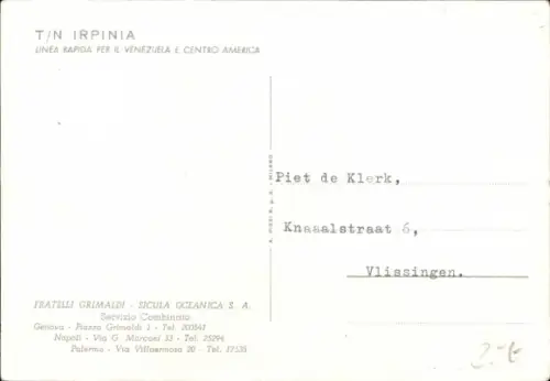 Ak Passagierschiff, Dampfer Irpinia, SITMAR