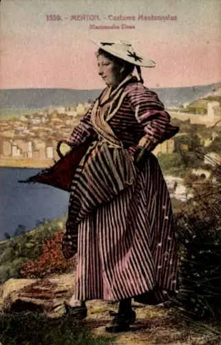 Ak Menton Alpes Maritimes, Frau in Tracht