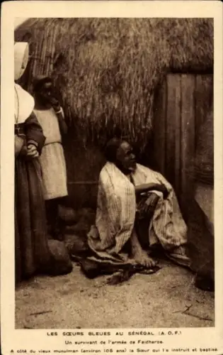 Ak Senegal, Ordensschwester vor der Taufe eines alten muslimischen Mannes