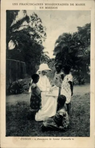 Ak Demokratische Republik Kongo Zaire, Franziskanerinn liest einheimischen Kindern vor, Mission