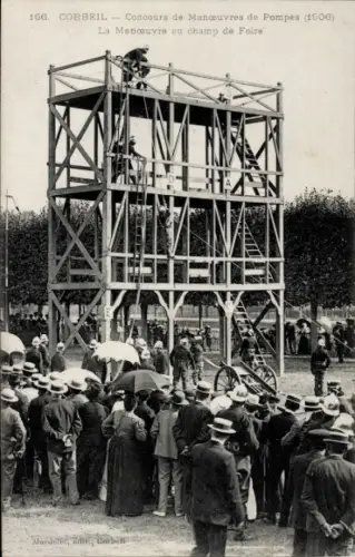 CPA Corbeil Essonne, Concours de Manoeuvres de Pompes 1906, a Manoeuvre au champ de Foire