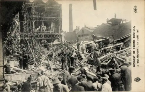 Ak Billancourt Hauts de Seine, Unfall in der Renault-Fabrik am 13. Juni 1917