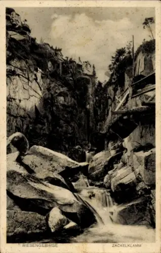 Ak Szklarska Poręba Schreiberhau Riesengebirge Schlesien, Zackelklamm, Zackelfall, Riesengebirge,