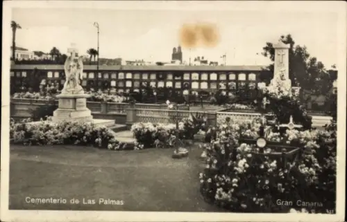 Ak Las Palmas de Gran Canaria Kanarische Inseln, Cementerio de  Gran Canaria, Blumen, Statuen