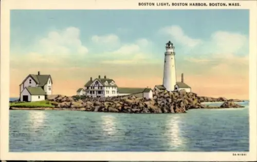 Ak Boston Massachusetts USA, Hafen mit Leuchtturm