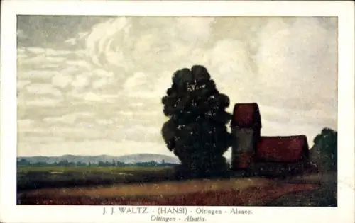 Künstler Ak Hansi, Jean Jacques Waltz, Oltingen, Alsace, Kirche
