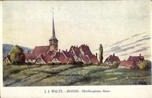 Künstler Ak Hansi, Jean Jacques Waltz, Mittelbergheim Bas-Rhin, Gesamtansicht