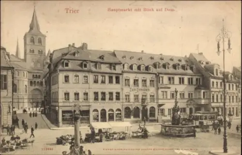 Ak Trier an der Mosel, Hauptmarkt, Blick auf Dom, Zum Domstein,  