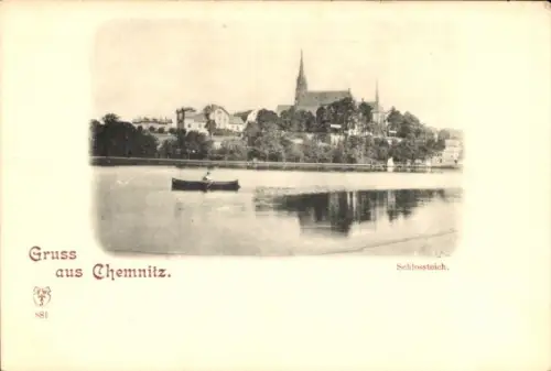 Ak Chemnitz in Sachsen, Schloss, Schlossteich,  Boot, Wasser