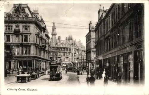 Ak Glasgow Schottland, Charing Cross,  Straßenansicht, alte Autos, Menschen auf der Straße