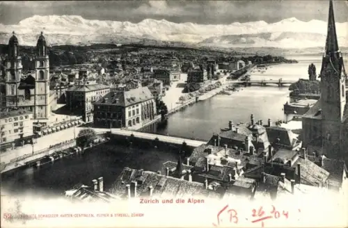 Ak Zürich Stadt Schweiz,  Alpen, Fluss, Gebäude, 