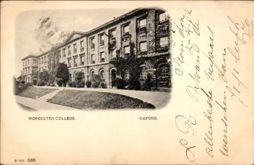 Ak Oxford Oxfordshire England, Worcester College,  , Text auf Rückseite