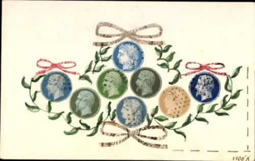 Briefmarken Ak Collage aus Briefmarken, Ornament