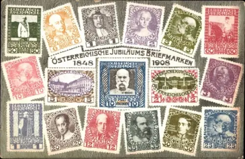 Briefmarken Ak Jubiläumsbriefmarken 1908, Kaiser Franz Joseph I.