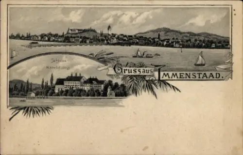 Litho Immenstaad am Bodensee, Gesamtansicht, Schloss, Kirchberg