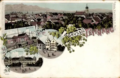 Ak Tettnang in Württemberg, Gesamtansicht, Bahnhof, Schloss