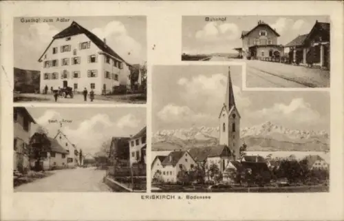 Ak Eriskirch am Bodensee, Gasthof zum Adler, Bahnhof, Kirche