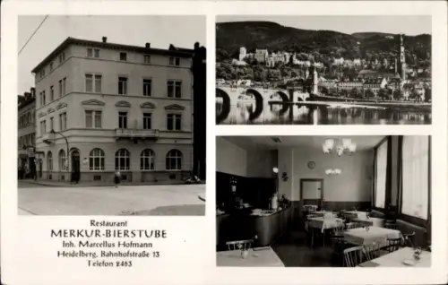 Ak Heidelberg am Neckar, Restaurant Merkur-Bierstube, Bahnhofstraße 13, Brücke, Schloss