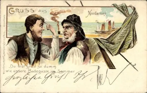 Litho Nordseebad Norderney Ostfriesland, Du bist grad so dumm wie unsere Badegäste im Sommer