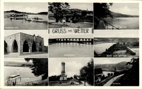Ak Wetter an der Ruhr, Harkortsee, Ruhrbrücke, See, Viadukt, Lanungsplatz, Harkort-Turm, Ruhrtal