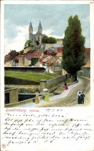 Ak Quedlinburg Harz, Teilansicht, Schloss