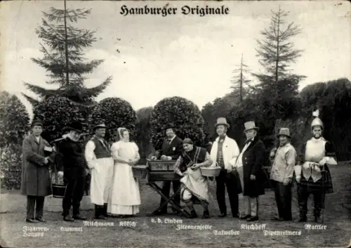 Ak Hamburger Originale, Zigarren Hannes, Hummel, Milchmann, Leierkasten