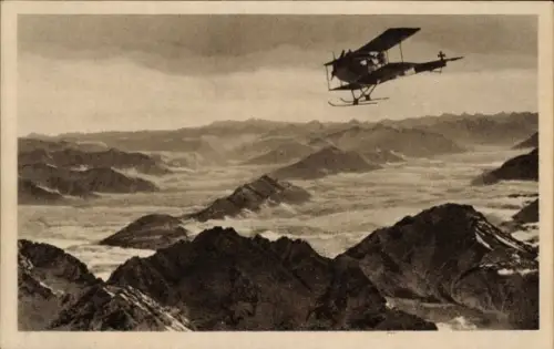 Ak Flugzeug über den Allgäuer Alpen, Wasserflugzeug