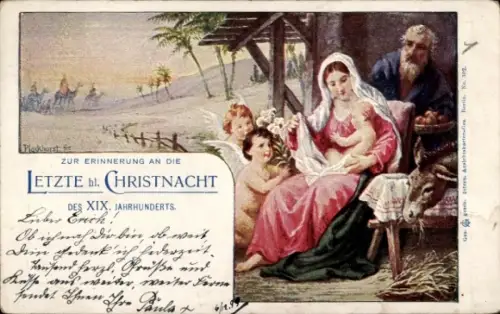 Künstler Ak Plockhorst, Frohe Weihnachten, Krippenszene, letzte Christnacht XIX. Jahrhundert