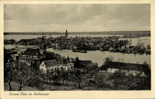 Ak Krosno Odrzańskie Crossen an der Oder Ostbrandenburg, Panorama im Hochwasser