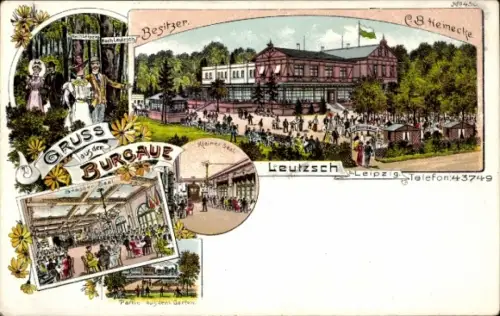 Litho Leutzsch Leipzig in Sachsen, Gastwirtschaft Burgaue, Inh. C. B. Heinecke