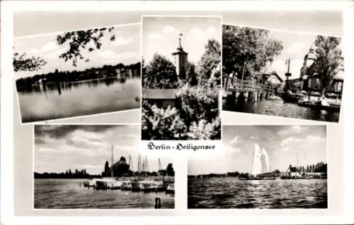 Ak Berlin Reinickendorf Heiligensee, Hafen, Segelboote, Kirchturm