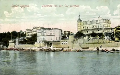Ak Sassnitz auf Rügen, Teilansicht von der See aus
