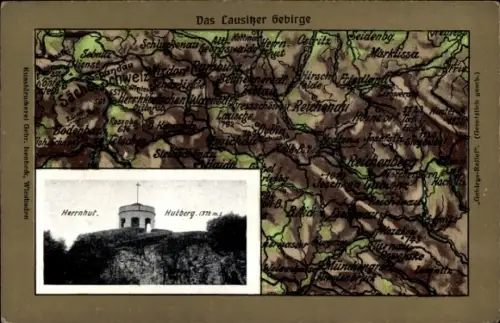 Relief Landkarten Ak Herrnhut in der Oberlausitz Sachsen, Hutberg