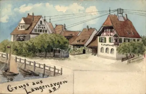Ak Langenargen am Bodensee, Straße, Hotel Löwen, Postamt