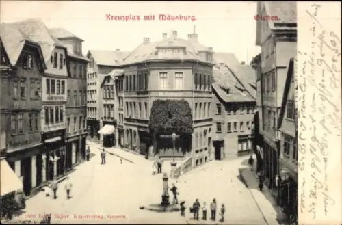 Ak Gießen an der Lahn Hessen, Kreuzplatz mit Däusburg,   Architektur, Straßenansicht