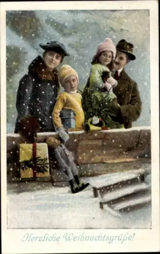 Ak Glückwunsch Weihnachten, Familie, Puppe, Geschenke