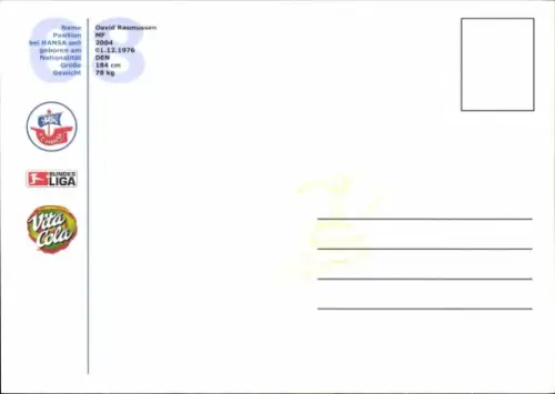 Autogrammkarte Fußballer David Rasmussen, FC Hansa Rostock, Autogramm