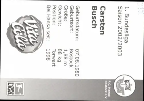 Autogrammkarte Fußballer Carsten Busch, FC Hansa Rostock, Autogramm