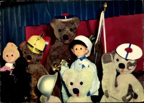 CPA Bonne nuit les Petits, Nounours et ses neveux, En avant la fanfare