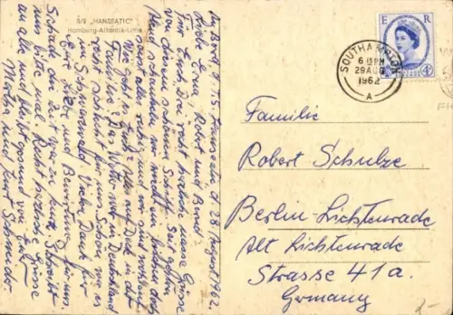 Ak Deutsche Atlantic Line, Hamburg Atlantic Line, SS Hanseatic, Dampfer