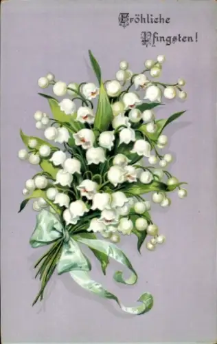 Präge Litho Frohe Pfingsten, Maiglöckchen