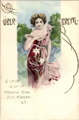 Ak Überbrettl, Junge Frau, Porträt, Blumen