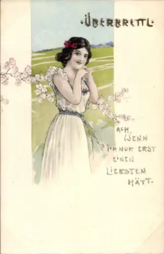 Ak Überbrettl, Junge Frau, Porträt, Blumen