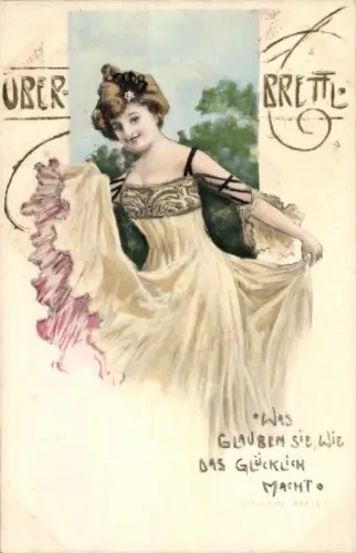 Ak Überbrettl, Junge Frau, Porträt, Kleid