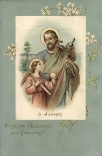 Ak Glückwunsch Namenstag, Sankt Joseph, Blumen