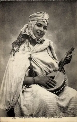 Ak Maghreb, arabische Frau mit Musikinstrument